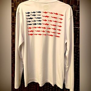 Vapor USA America Flag of Fish Design Shirt ~UV Protection Long Sleeve Mens L